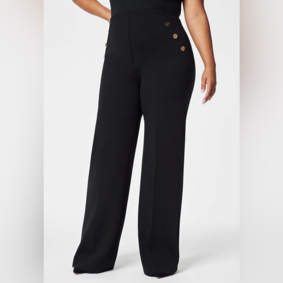 NWT Spanx The Perfect Pant Button Wide Leg Pant Black Size 1X Office Stretch‎ - Picture 1 of 10